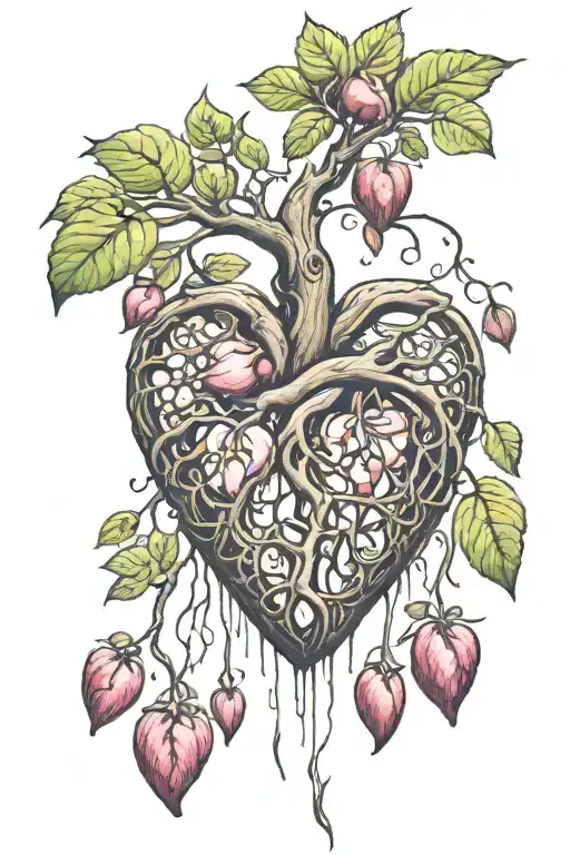 bleeding heart in the tree of life intertwined tattoo design idea