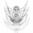 Stack of money with wings and a halo, symbolizing blessings from God tattoo design idea