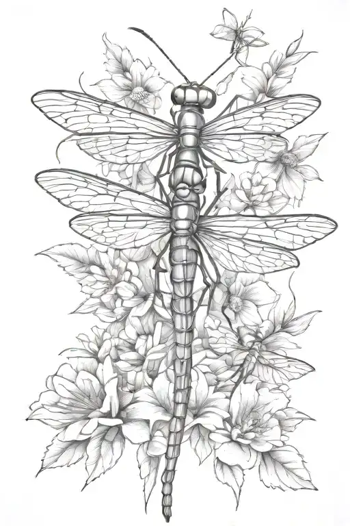 praying mantis dragonflies and flowers  tattoo design idea
