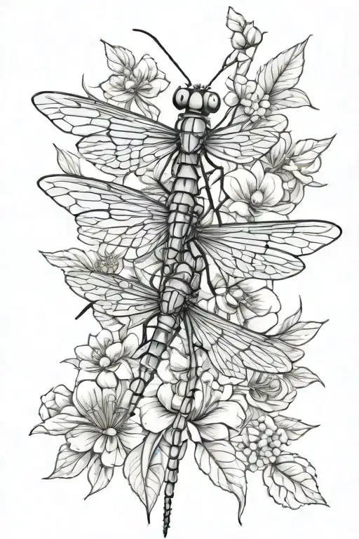 praying mantis dragonflies and flowers  tattoo design idea
