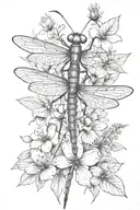 praying mantis dragon fly and  flower tattoo design idea