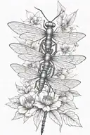 praying mantis dragon fly and  flower tattoo design idea