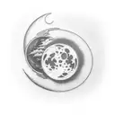 Broken sword going through a waxing crescent moon tattoo design idea