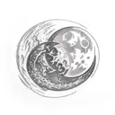 Broken sword going through a waxing crescent moon tattoo design idea