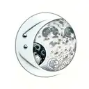 Broken sword going through a waxing crescent moon tattoo design idea