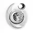 Broken sword going through a waxing crescent moon tattoo design idea