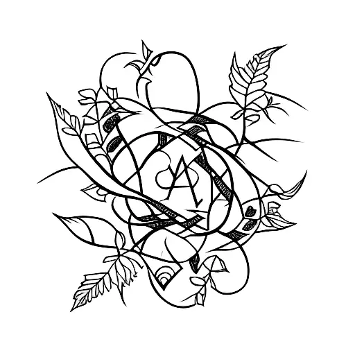 A minimalist tattoo of the Green Day logo intertwined with vines and flowers tattoo design idea