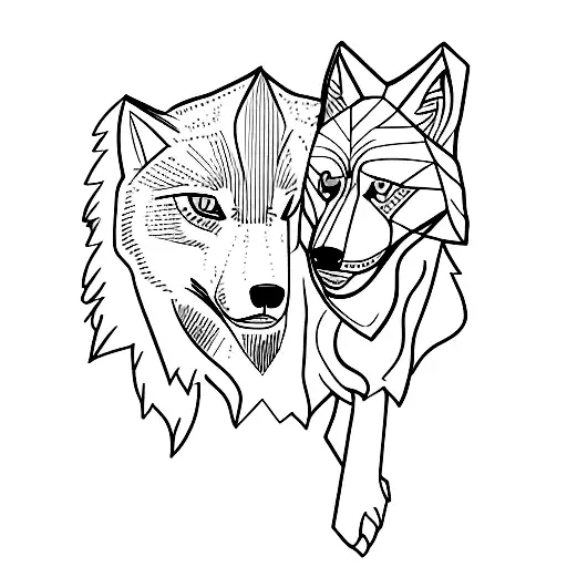 A minimalist tattoo of a wolf family walking through a library tattoo design idea