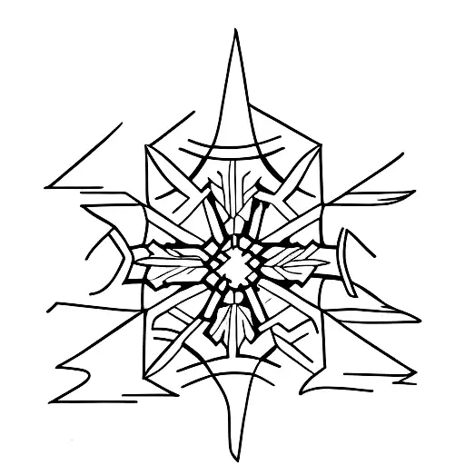 A minimalist tattoo of a snowflake morphing into a mountain peak, representing the beauty of skiing in the mountains tattoo design idea