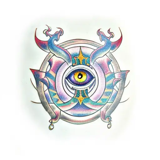 Dragon, ankh, eyes of Horus tattoo design idea