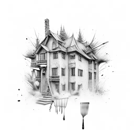 House, painters, paint, brush, dripping, paint tattoo design idea
