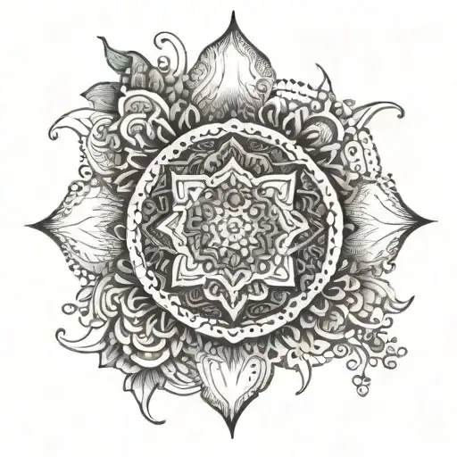 A detailed mandala design incorporating elements of hard work and devotion tattoo design idea