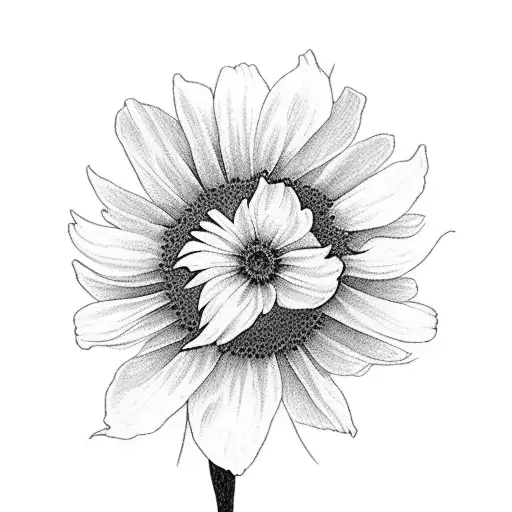 cosmos, morning glory, daisy in a bouquet  tattoo design idea