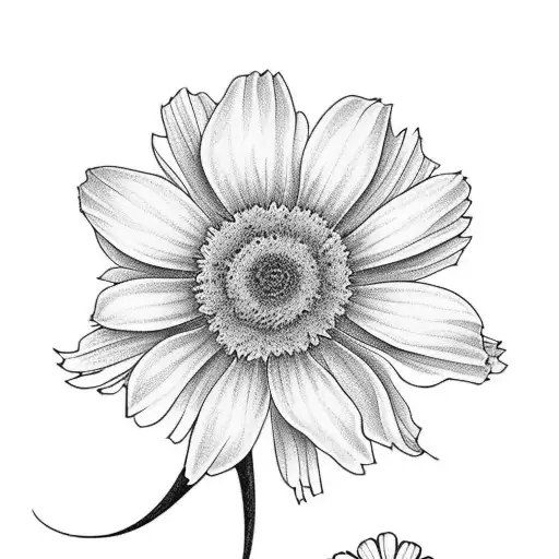 cosmos, morning glory, daisy in a bouquet  tattoo design idea
