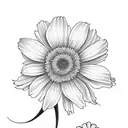 cosmos, morning glory, daisy in a bouquet  tattoo design idea