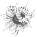 cosmos, morning glory, daisy in a bouquet  tattoo design idea