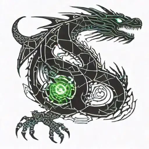 An intricate design of a computer chip morphing into a dragon tattoo tattoo design idea