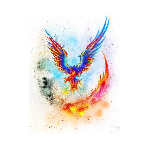 Phoenix,dark, red, orange, fire, watercolour tattoo design idea