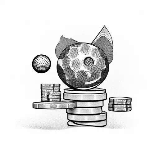 A stack of money with golf clubs and a golf ball on top tattoo design idea