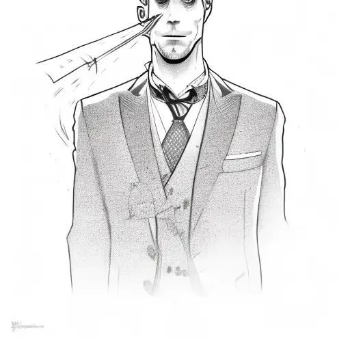 A cologne bottle with a suit and tie wrapped around it tattoo design idea