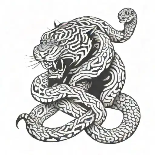 snake wrapped around tiger  tattoo design idea