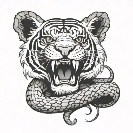 snake wrapped around a snow tiger face tattoo design idea