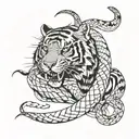 snake wrapped around tiger  tattoo design idea