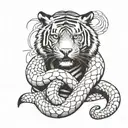 snake wrapped around tiger  tattoo design idea