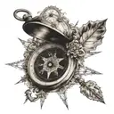 compass combined with old clock  tattoo design idea