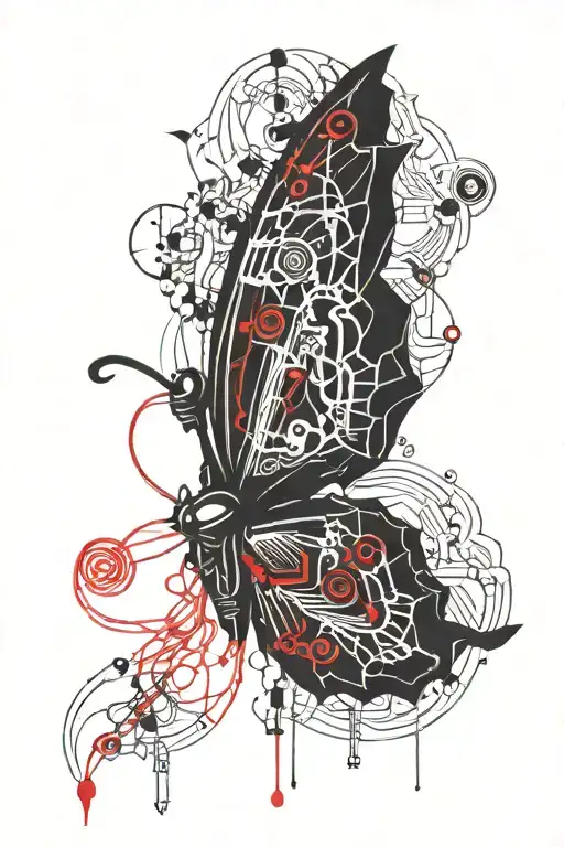butterfly and red strings tattoo design idea