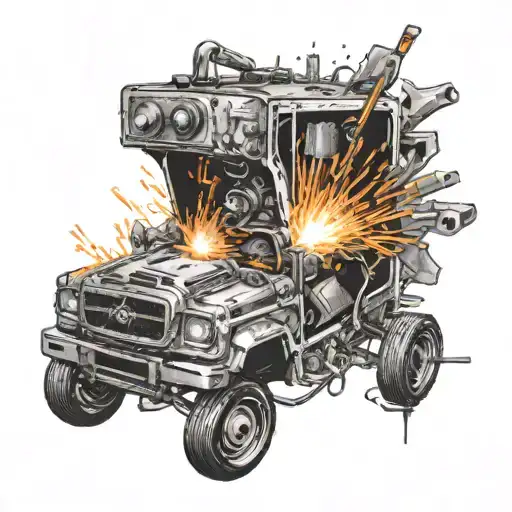 welding sparks flying tattoo design idea