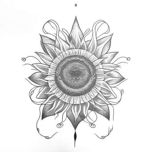 Sunflower with spider plants tattoo design idea