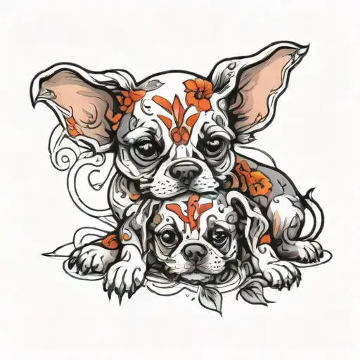 puppies with skull tattoo design idea