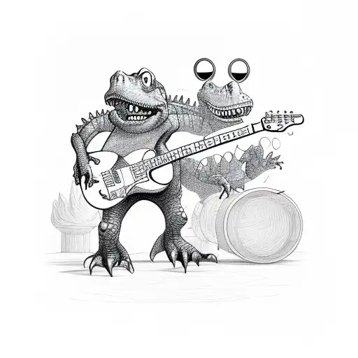 friendly Aligator standing up playing a guitar  tattoo design idea