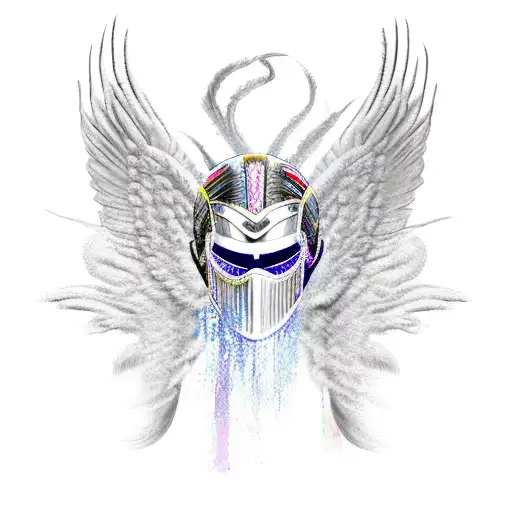 archangel with open wings in mask tattoo design idea