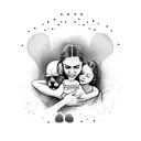 a hug between father, mother, two daughters and a dog tattoo design idea