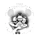 a hug between father, mother, two daughters and a dog tattoo design idea