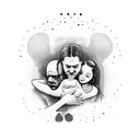a hug between father, mother, two daughters and a dog tattoo design idea