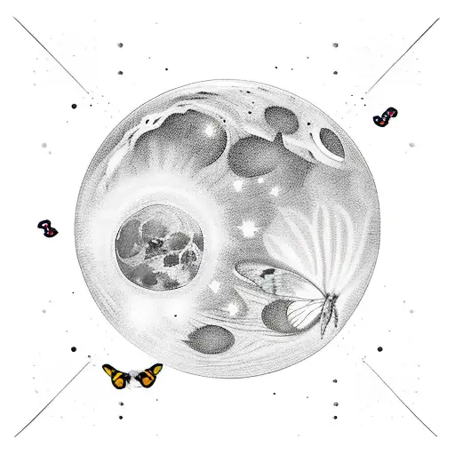 vertical tattto with moon and butterly tattoo design idea