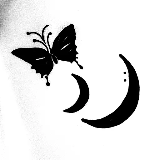 vertical tattto with moon and butterly tattoo design idea