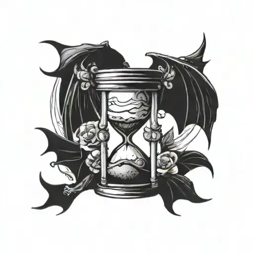 hourglass with bat wings tattoo design idea