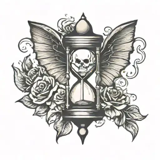 hourglass with bat wings spread tattoo design idea