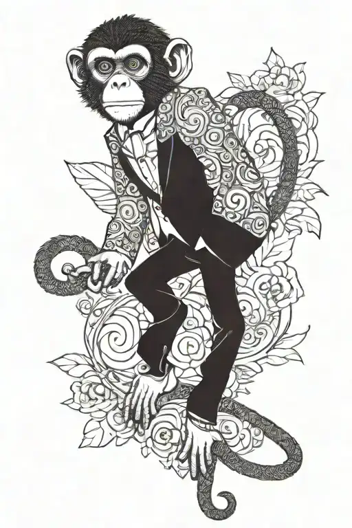 I would like create a tatoo for monkey wearing suit pants that are too big for him around the waist but are too short fo tattoo design idea