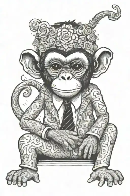 I would like create a tatoo for monkey wearing suit pants that are too big for him around the waist but are too short fo tattoo design idea
