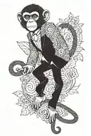 I would like create a tatoo for monkey wearing suit pants that are too big for him around the waist but are too short fo tattoo design idea