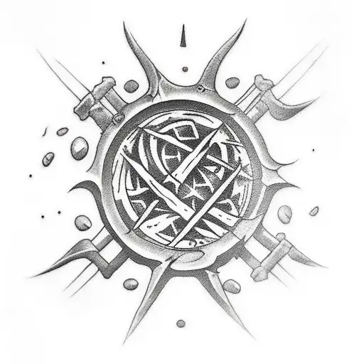 round tattoo, dark souls game themed undead curse mark tattoo design idea