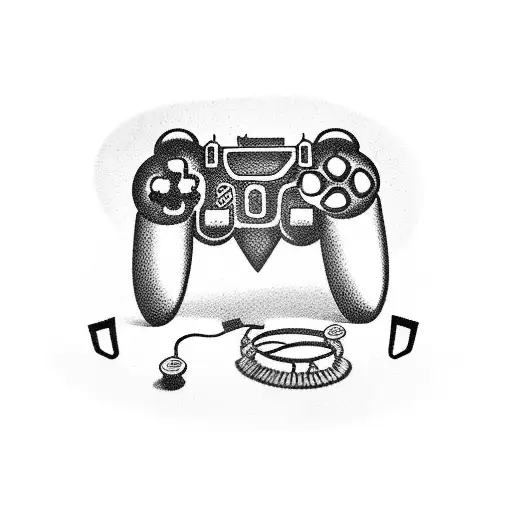 A game controller with musical notes as buttons tattoo design idea
