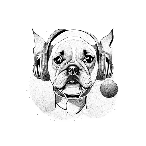 A dog DJ with turntables made of computer keyboards tattoo design idea