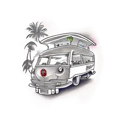 A traditional style tattoo of an ice cream van driving through the streets of Macapa-ap tattoo design idea