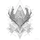 An abstract blackwork design incorporating elements of the outdoors and a sturgeon tattoo design idea